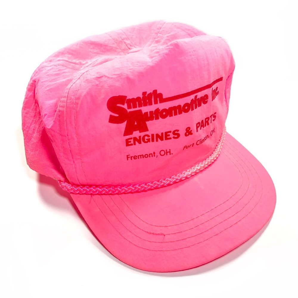 Vintage Automotive Trucker SnapBack Hat Neon Pink